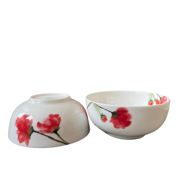 Mikasa Kiera Red Poppy Floral Porcelain Salad Bowls 6in Ceramic Set of 4 NEW - Picture 7 of 10